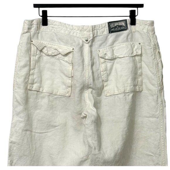 Vilebrequin Men's White Linen Pants Straight Leg Classic Resort Pockets Size L - Picture 5 of 16